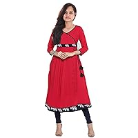 Women's Long Dress Animal Print Cotton Tunic Ethnic Party Wear Kurti Frock Suit Red Color