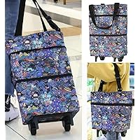 Upgrade Shopping Bag with Wheels Portable Trolley Bags Grocery Cart Hand Pulling Utility with Hand Straps Folding Shopping Cart Travel Bags Carry-on Bags(Blue-B0CHR9R7Q8)