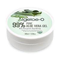 SHOPRYTHM Algeloe-O Organic Aloe Vera Gel 99% Pure Natural made with USDA Certified Aloe Vera Paraben, sulfate free with no added color 100ml/3.38oz.