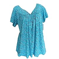 Summer Women V Neck Tshirt Tops Trendy Casual Loose Fit Plus Size Tunic Tees Retro Pattern Print Short Sleeve Blouses