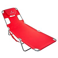 Ostrich Chaise Lounge Beach Chair for Adults with Face Hole - Versatile, Folding Lounger for Outside Pool, Sunbathing and Reading on Stomach - Deluxe, Foldable Laying Out Chair for Tanning (Red)