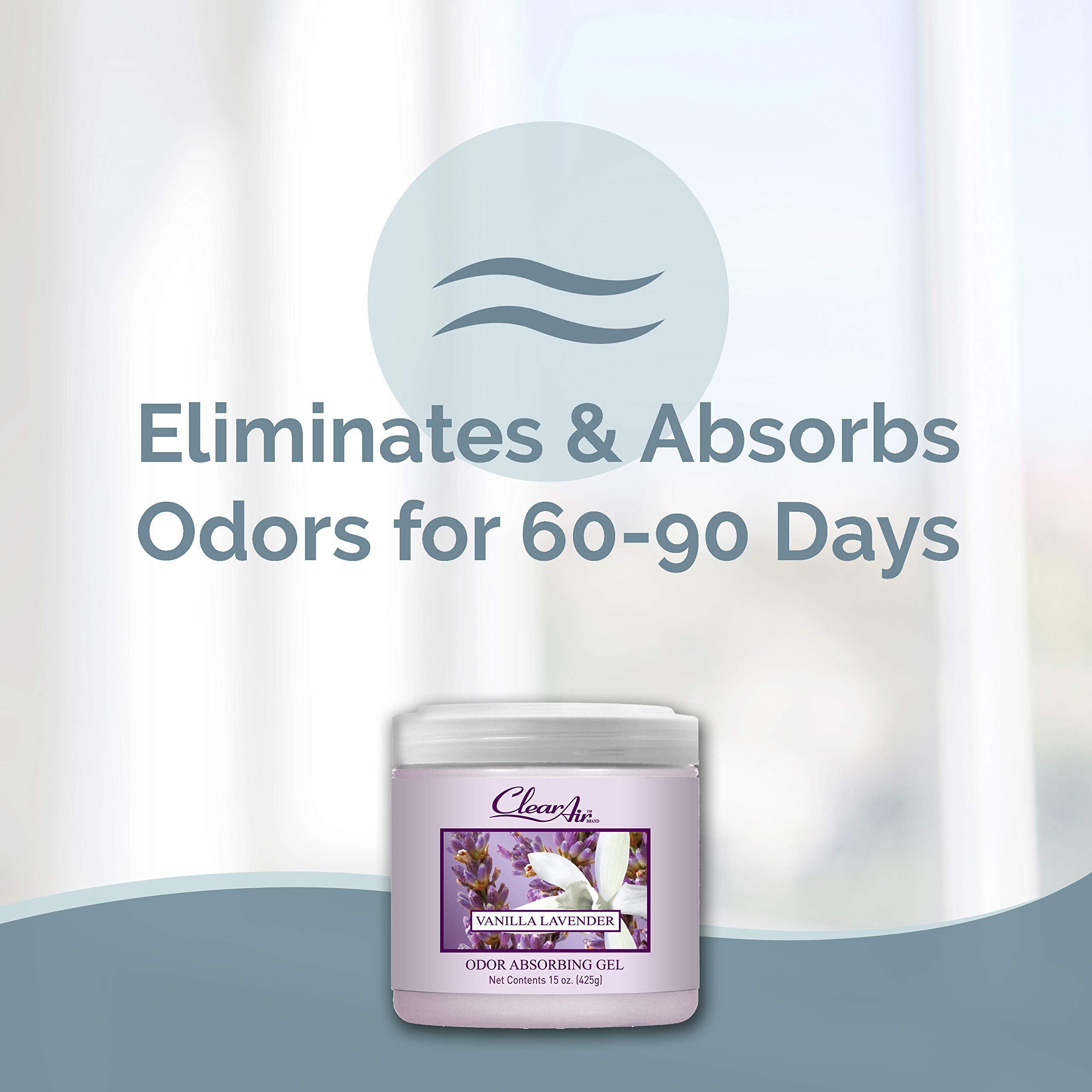 Clear Air Odor Absorber Gel - Air Freshener & Odor Eliminator - Made with Essential Oils - Absorbs & Eliminates Odors in Boats, RVs, Bathrooms & Pet Areas - Lavender Vanilla Scent - 15 Ounce - 2 Pack