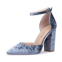 Castamere Womens High Heels Chunky Block Heel Sandals Pointed Toe Ankle Strap Pumps 10CM