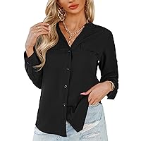 SoTeer Women Button Down Business Work Blouses Tops Dressy Casual Chiffon Long Cuffed Sleeve Floral V Neck Tunic Shirts