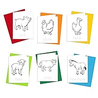 Coloring Cards: Set of 6 Cards for Kids to Color and Practice Letter Writing - All Occasion Greeting Cards 100% Recycled and Made in USA (Farm Animals)
