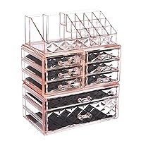 ZHIAI Makeup Organizer Acrylic Cosmetic Storage Drawers and Jewelry Display Box Transparent (Style C(Pink Diamond): 1 Top, 6 Small, 1 Large, 1 XLarge Drawers)