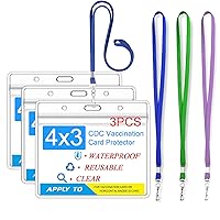 4x3 Vaccine Card Protector with Lanyard, 3x4 Vaccination Card Protector Horizontal CDC Vaccine Card Holder Immunization Card Protector Waterproof with Zipper, Plastic Sleeves for 3x4 Cards Protector