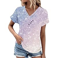 Short Sleeve Blouses Summer Tops for Women Solid Color V-Neck Short Sleeve Comfy Womens Oversized Tshirts