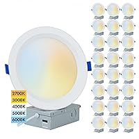 Professional 24-Pack 6-Inch 2700K-6000K Color Selectable LED, Baffle Style, Ultra-Thin Recessed Ceiling Slim 5CCT Downlight, Dimmable, White Trim (VSB65W-24P)