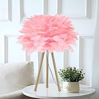 Capslpad Feather Tripod Table Lamp,Pink Modern Bedside Lamp 15.3