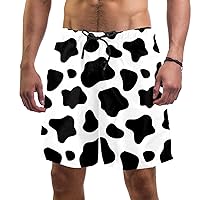 Black and White Cow Pattern Quick Dry Swim Trunks Men's Swimwear Bathing Suit Mesh Lining Board Shorts with Pocket, L