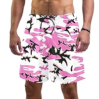 Pink Camouflage Quick Dry Swim Trunks Men's Swimwear Bathing Suit Mesh Lining Board Shorts with Pocket, L