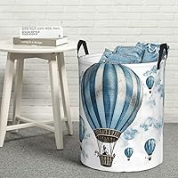 Laundry Basket Waterproof Laundry Hamper With Handles Dirty Clothes Organizer Blue Hot Air Balloon Print Protable Foldable Storage Bin Bag For Living Room Bedroom Playroom