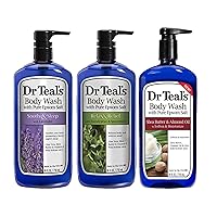 Dr Teals Body Wash Variety Gift Set (3 Bottles, 24 oz ea) - Soothe & Sleep, Soften & Moisturize, Relax & Relief - Lavender, Almond Oil, & Eucalyptus Scents - Essential Oil & Epsom Salts for Relaxation