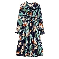 Women Floral Empire Waist Chiffon Long Sleeve Printing Casual Party Vintage Maxi Dress