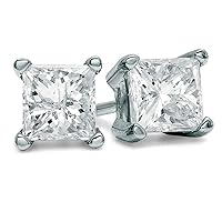 0.57ct.t.w Princess-Cut Brilliant Diamond Solitaire Stud Earrings in 14K White Gold Plated Silver Gifts