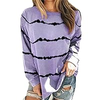 Andongnywell Women Fashion Stripe Print Long Sleeve Sweatshirt Tunic Top Loose Printed Tunic Tops Baggy Blouse