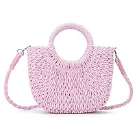 KUANG! Women Straw Beach Tote Handbag Hobo Bag Round Handle Summer Handwoven Bags Small Purse with Strap