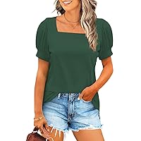 Womens Summer Tops Short Sleeve Square Neck T Shirts Dressy Casual Tunic S-2XL