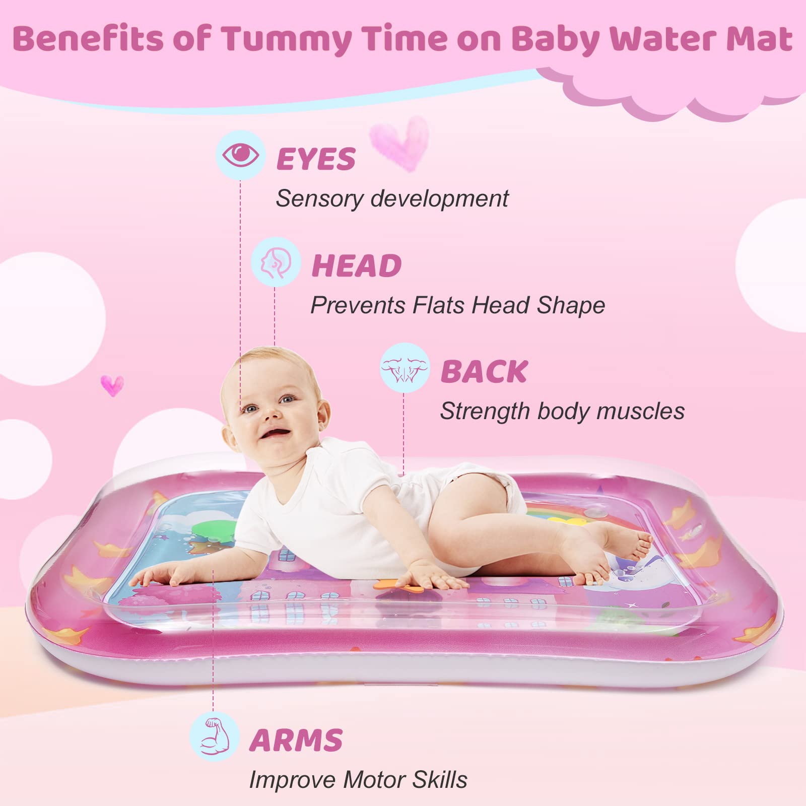Inflatable Tummy Time Mat, Baby Girl Toys for 3 6 9 Months Infant Sensory Development, Tummy Time Toys for Baby Girl Gifts, Great Gift Idea for Newborns
