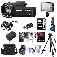Panasonic HC-V785K Full HD Camcorder with 20x Optical Zoom Bundle with 128GB Memory Card, Shoulder Bag, Tripod, LED Light, Mic, Corel PC Editing Software Suite, Extra Battery, and Accessories