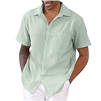 Men's Cuban Guayabera Shirt Short Sleeve Cotton Linen Shirt Tropical Holiday Button Down Camp Beach Shirts Tops