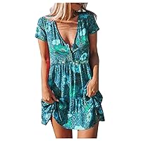Casual Midi Summer Dress for Women Floral Henley Neck A-line Short Dress Size 4-12