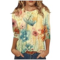 3/4 Sleeve Tops for Women Plus Size Cute Print Graphic Tees Blouses Casual Basic Pullover Shirts
