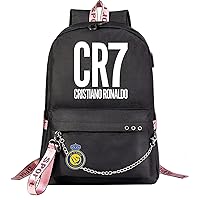 Durable Cristiano Ronaldo USB Knapsack Casual Students Book Bag-Lightweight Travel Rucksack for Teens