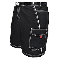 Big and Tall Quick Dry Solid Cargo Swim Trunks to 8X in Royal and Black with Piping