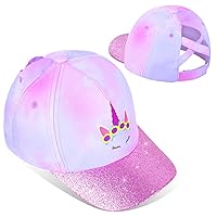 Girls Glitter Baseball Cap Criss Cross Ponytail Hat Adjustable High Messy Bun Ponycap Kids Trucker Hat