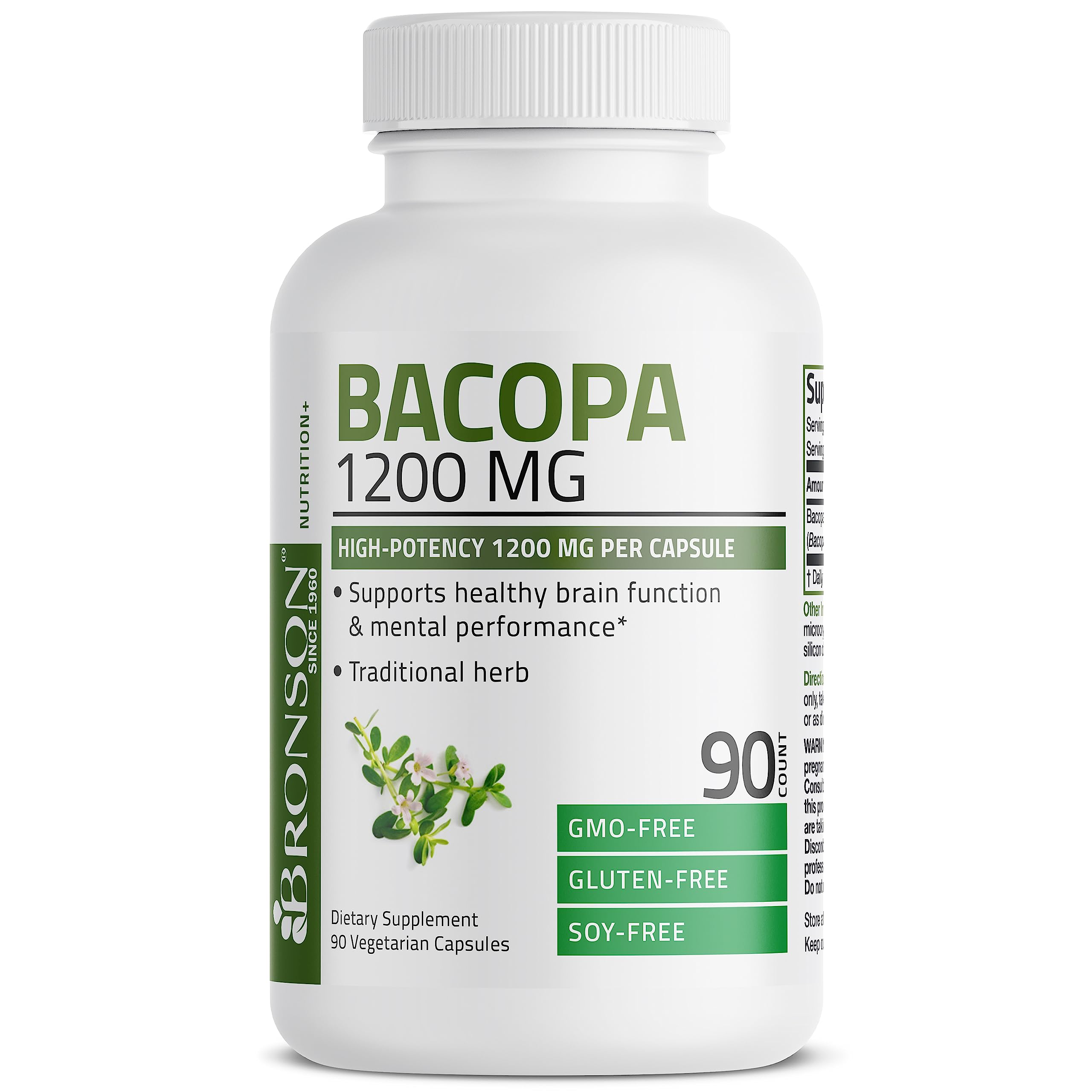 Bronson Bacopa 1200 MG Supports Healthy Brain Function and Mental Performance, Traditional Herb, Non-GMO, 90 Vegetarian Capsules