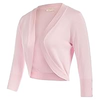 Belle Poque Womens 3/4 Sleeve Bolero Shrug Open Front Knit Cropped Cardigan