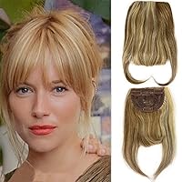 27/613 Blonde Mixed Brown Color Brazilian Human Hair Clip-in Hair Bangs Full Fringe Short Straight Hair Extension for women 6-8inch