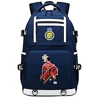 Al-Nassr FC Laptop Daypack with USB Charger Port Cristiano Ronaldo Casual Daypack CR7 Graphic Knapsack