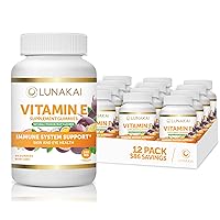 Vitamin E Gummies with Vitamin C - Tastiest Proprietary Formula - 250mg (400IU) Vit E - Antioxidant, Skin & Eye Health Support, Non-GMO, Vegan Vitamin E Supplement - Natural Vitamina E Gummy - 12 Pack