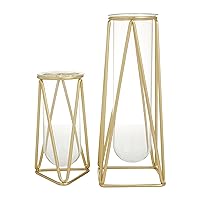 Deco 79 Glass Decorative Vase Tube Centerpiece Vases with Metal Stand, Set of 2 Flower Vases for Home Decoration 9