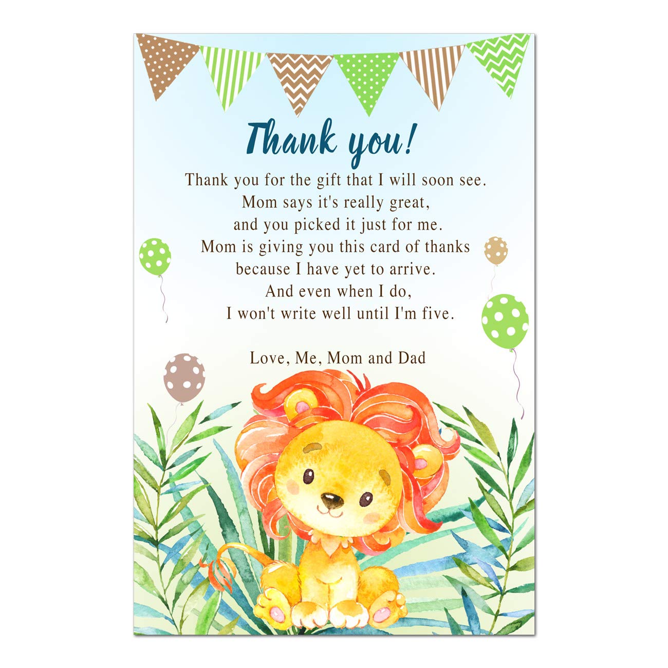 30 Thank You Cards Boy Baby Shower Lion Cub Photo Paper