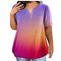 Plus Size Tops for Women Short Sleeve Vneck Gradient Color Loose Fit T Shirts 2024 Summer Fashion Tunic Blouse