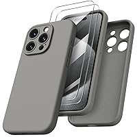ORNARTO Designed for iPhone 15 Pro Max Case with 2X Screen Protector, Liquid Silicone Gel Rubber Cover [Upgraded Camera Protection], Shockproof Protective Phone Case-Gray