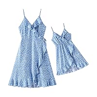 PATPAT Mommy and Me Dresses Matching Outfits Family Matching Polka Dots Flutter-Sleeve Dress for Mother and Daughter