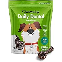 Extra-Small Minty Fresh Daily Dental Dog Chews, Made in The USA, Natural Highly-Digestible Oral Health Treats for Healthy Gums and Teeth - 28 Count