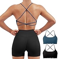 SUUKSESS Women 2 Piece Open Back Sports Bra Pack Strappy Workout Gym Yoga Crops