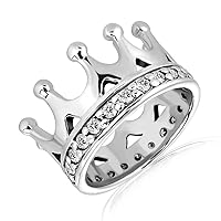 WithLoveSilver 925 Sterling Silver King Crown Design Simulated Cubic Zirconia Line Ring