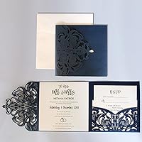 Shimmering Blue Wedding Invitations Navy Wedding Invites with RSVP and Envelopes - Set of 50pcs
