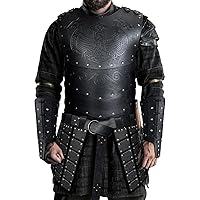 HiiFeuer Viking Embossed Chest Armor with Medieval Thigh Armor and Mercenary Studded Bracers, Retro Vintage Faux Leather Barbarian Costume for LARP Ren Faire Halloween