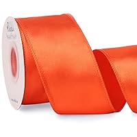 Ribbli Torrid Orange Satin Wired Ribbon 2.5 Inch Orange Christmas Ribbon for Gift Wrapping Wreaths Garland Tree Decoration Crafts Home Decor-Continous 20 Yards