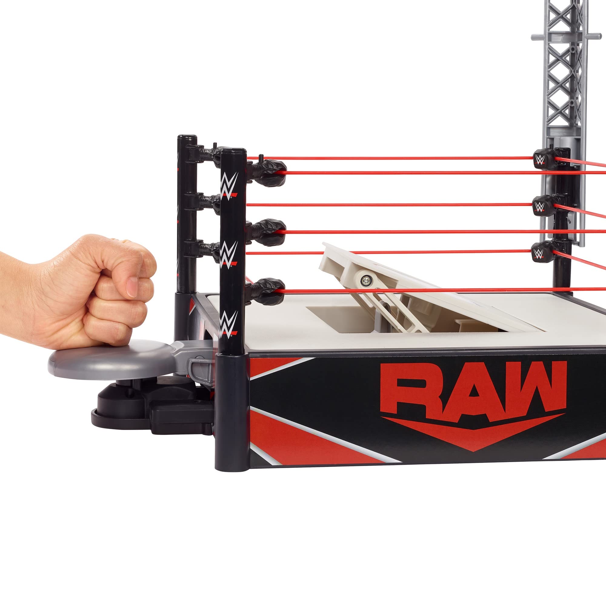 Mattel WWE Kickout Ring Wrekkin Playset with Randomized Ring Count, Springboard Launcher, Crane, WWE Championship & Accessories, 13-Inch X 20-Inch Ring, Multicolor