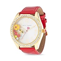 Betsey Johnson Women's Watch Alloy Case Pink Band Floating Charms