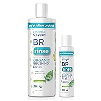 BR Certified Organic Brushing Rinse, All Natural Mouthwash for Whiter Teeth, Fresher Breath, and Happier Gums, Alcohol-Free Oral Care, Peppermint, 2 Piece Set, 16 Oz
